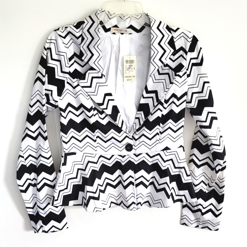 Arden B Black and White Chevron Peplum Blazer BNWT Size Small